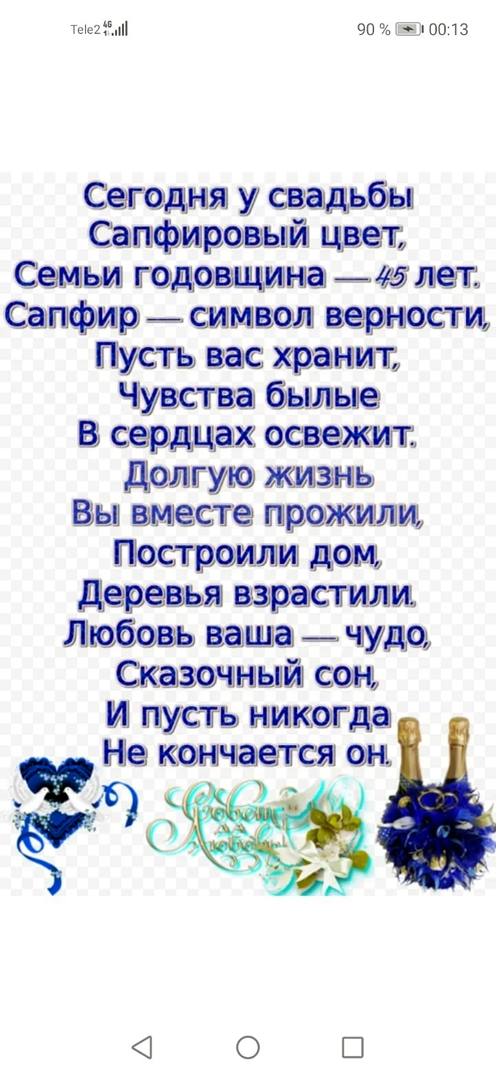 Поздравления с годовщиной свадьбы 45 лет своими словами в прозе